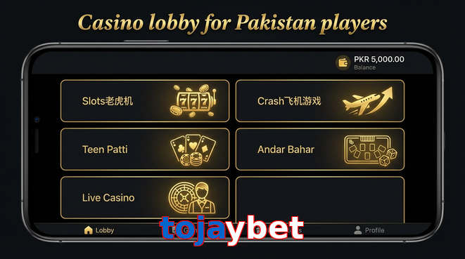 Lobby view of Tojaybet for Pakistan users
